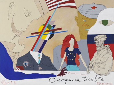 Павел Пепперштейн. Святая политика. 2013. Холст, акрил, бумага, акварель. © Автор, Галерея Риджина / Pavel Pepperstein. Holy Politics. 2013. Acrylic on canvas, watercolor and ink on paper. © Author, Regina Gallery