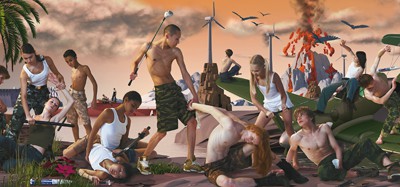 AEС+Ф. Last Riot 2, Panoramas (Последнее восстание 2, панорамы). 2006. Цифровой коллаж, печать на холсте. 170х510. Courtesy Мультимедийный комплекс актуальных искусств, Москва; AES+F. Last Riot 2, Panoramas. 2006. Digital collage on canvas. 170 x 150 cm. Courtesy of the Multimedia Complex for Actual Arts, Moscow.