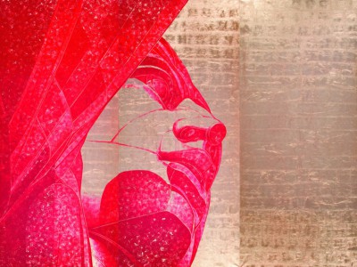 Алексей Беляев-Гинтовт. Родина-Дочь. 2007. Сусальное золото, черная типографская краска, холст, ручная печать. 300x450. Сourtesy галерея Триумф / Alexei Belyaev-Gintovt. Patria — Figlia. 2007. Gold leaf, black printer’s ink, canvas, prints. 300x450 cm.Coutesy of Triumph Gallery